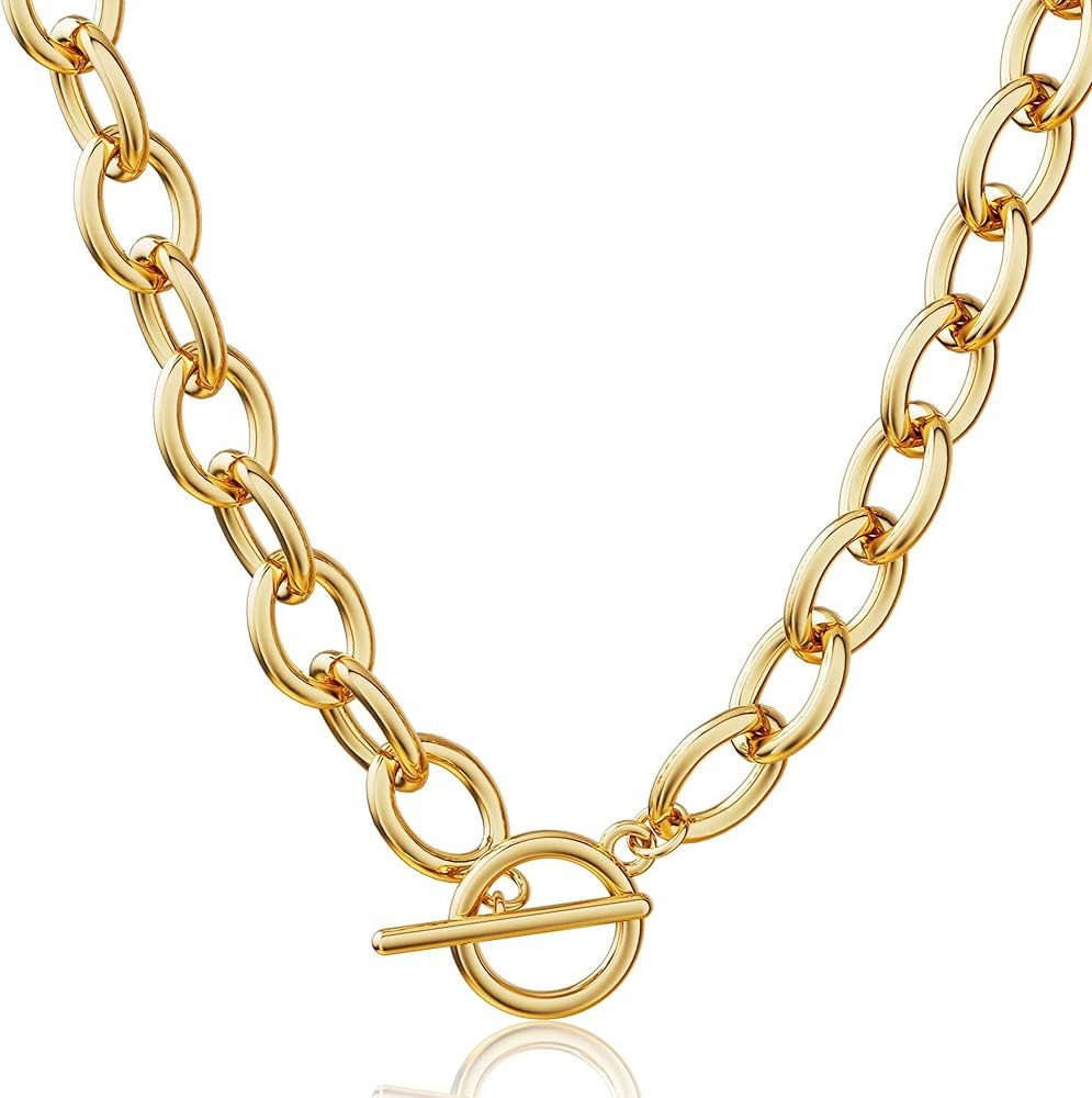 CHESKY for Women 14K Gold Plated Paperclip Chain Necklace Cross Heart Pendant Herringbone Cuban L... | Amazon (US)