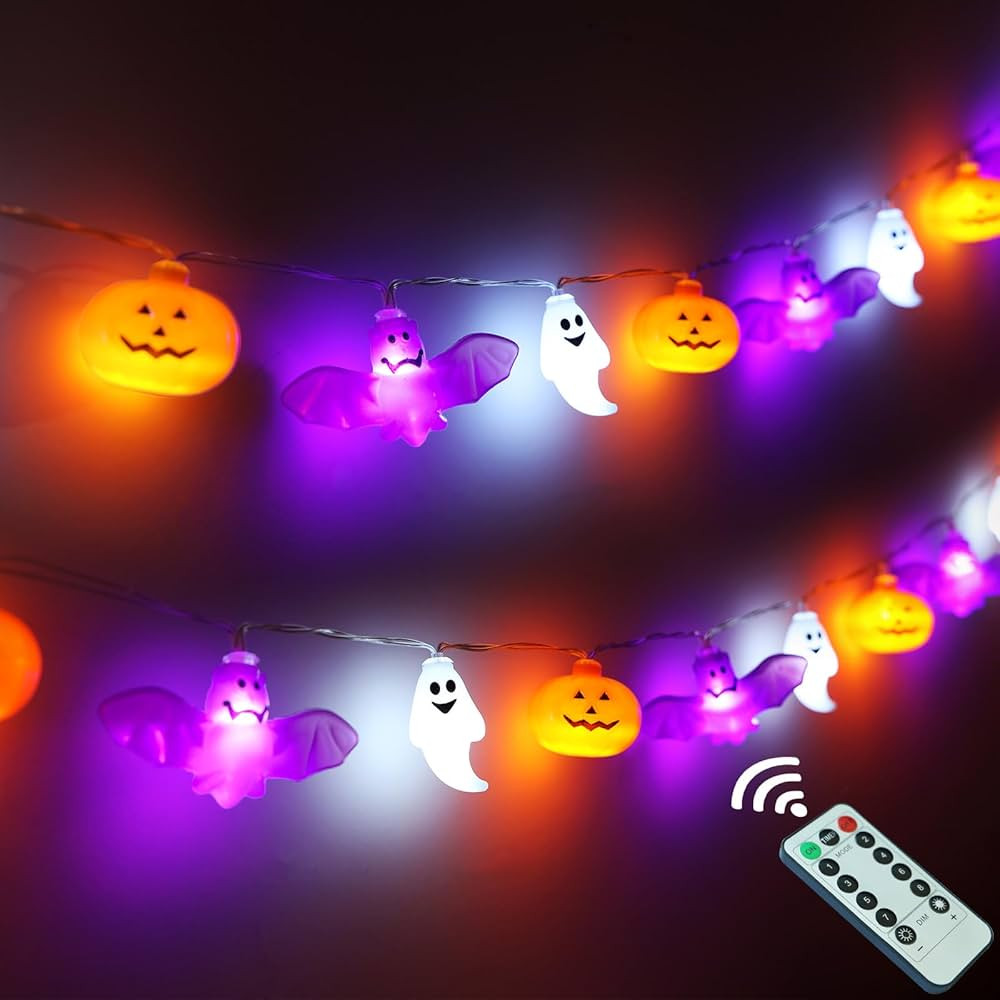 Halloween Lights, 16.4FT 30 LED Pumpkin Bat Ghost Battery Operated Orange and Purple String Light... | Amazon (US)