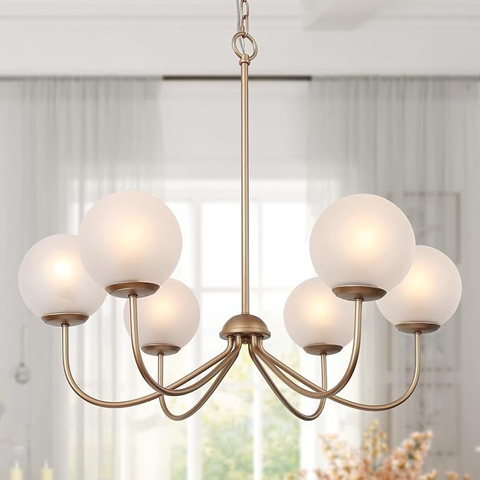 Durent Lighting Modern Gold Chandelier, 6-Light Globe Hanging Light Fixture with Frosted Glass Sh... | Amazon (US)