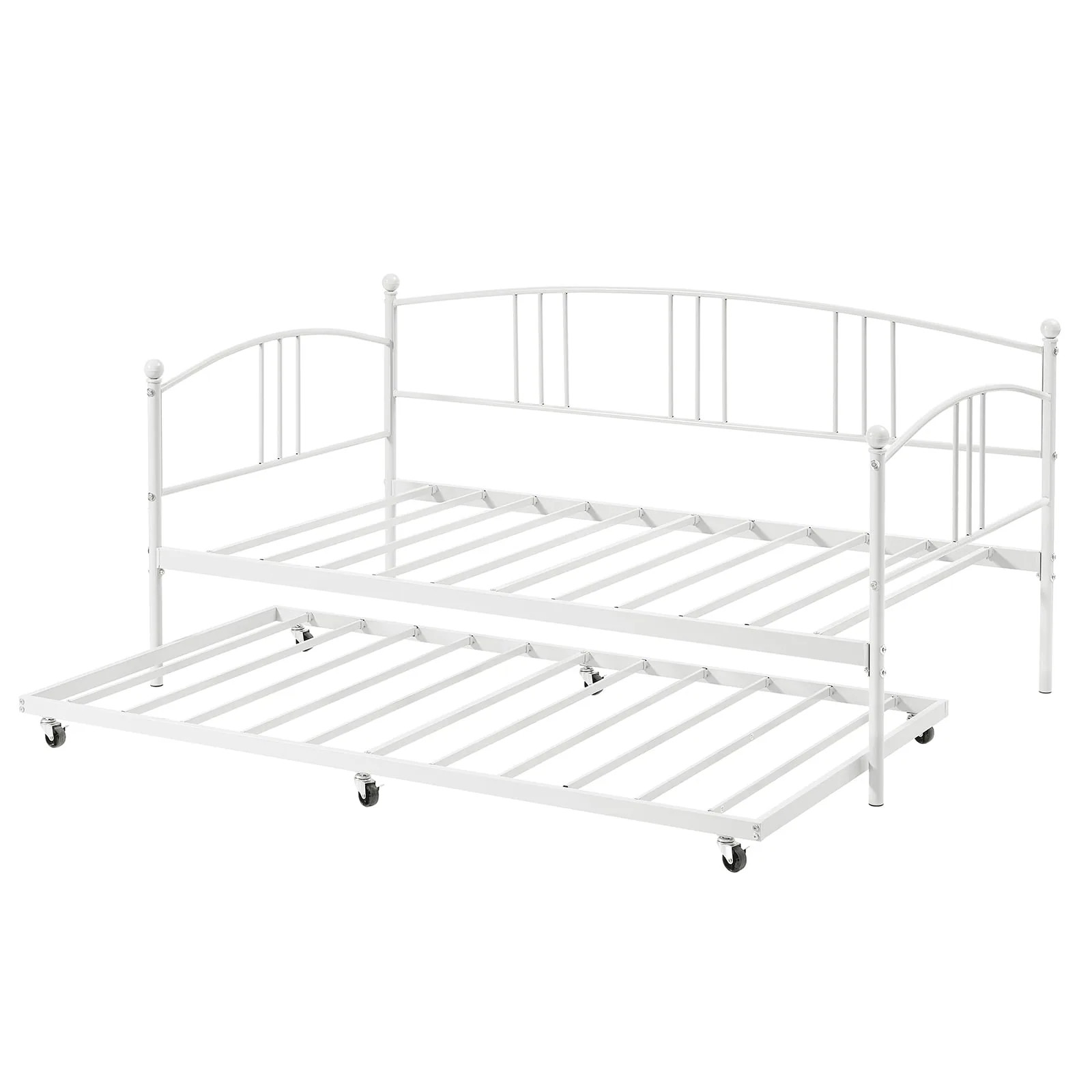 Garvee Twin Size White Metal Daybed With Pull Out Trundle Arched Headboard Steel Slat Support Sofa Bed For Living Room Bedroom Guest Room one_size | Lowe's