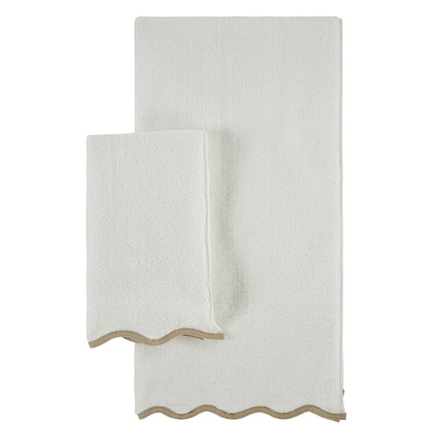 My Texas House Whitney Scallop Border Cotton Hand and Bath Towels, Ivory (2 Count) | Walmart (US)