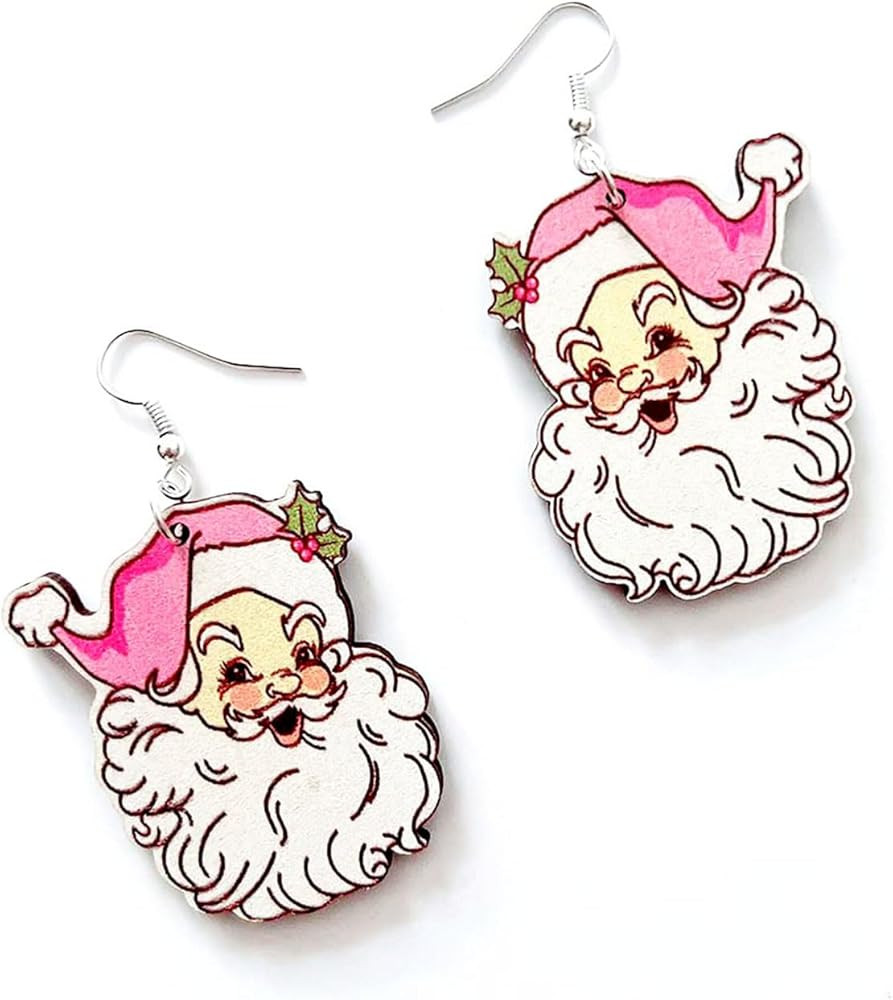 Wooden Christmas Dangle Earrings Santa Gnome Tree Deer Holiday Dangling Earring for Women Christm... | Amazon (US)