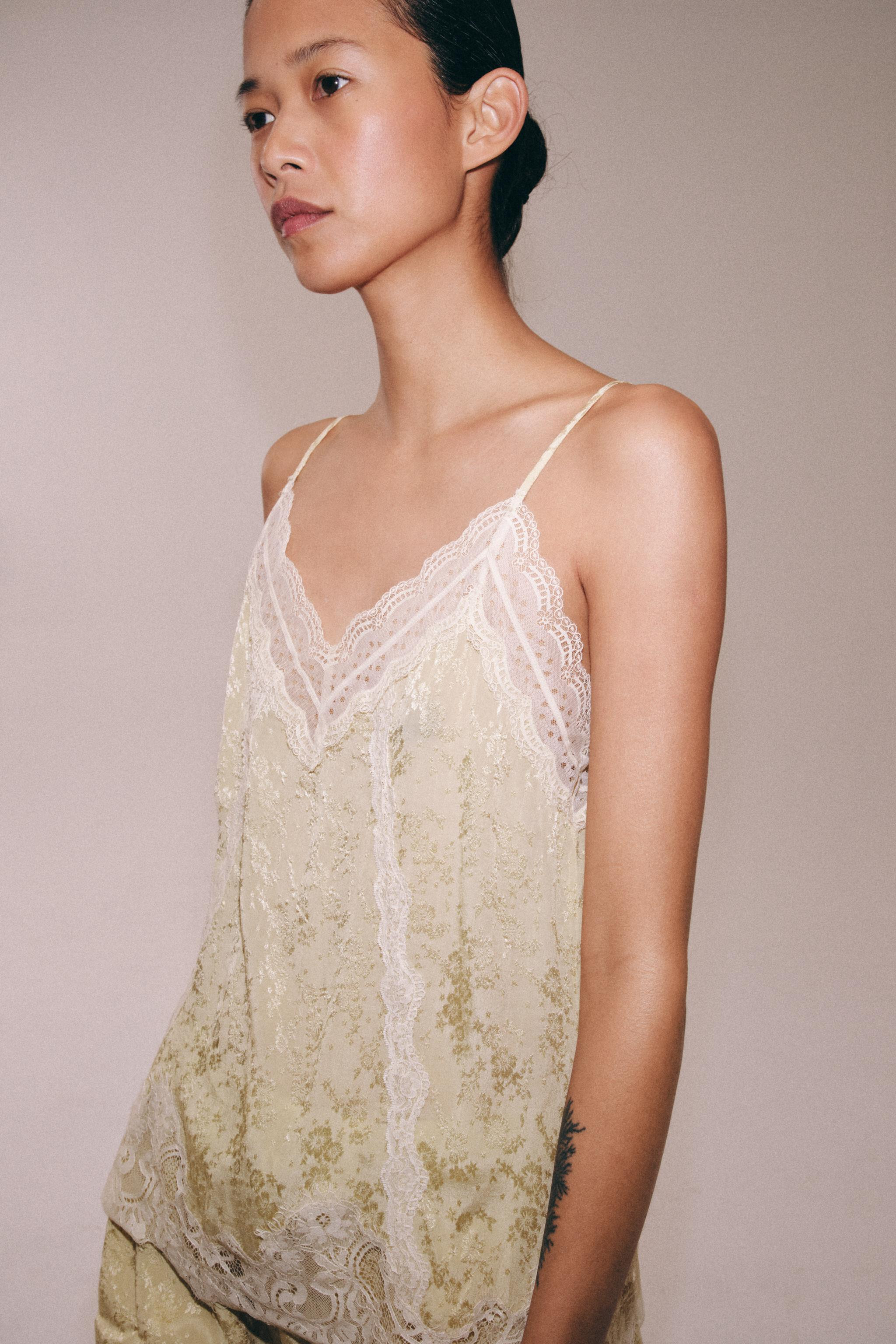 ZW COLLECTION JACQUARD LACE TOP | Zara US