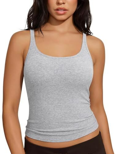 SUUKSESS Women Padded Cotton Ribbed Tank Tops Casual Summer Going Out Sleeveless Scoop Neck Basic... | Amazon (US)