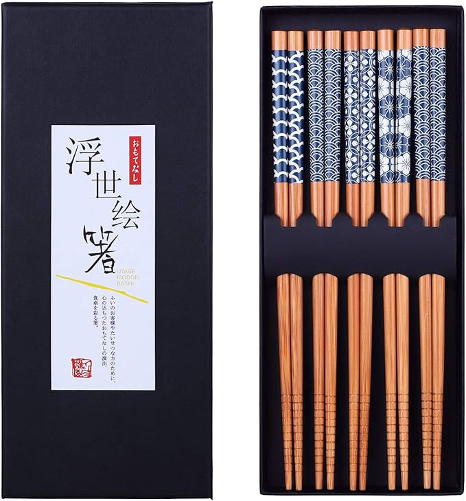 Antner 5 Pairs Natural Bamboo Chopsticks Reusable Classic Japanese Style Chop Sticks Gift Sets, D... | Amazon (US)