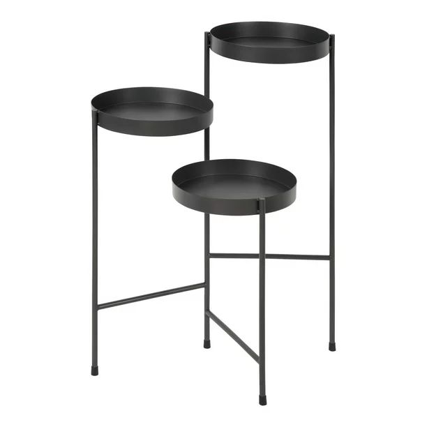 Kate and Laurel Finn Tri-Level Metal Plant Stand, Charcoal Gray, Decorative Hinged Tray Stand Dis... | Walmart (US)