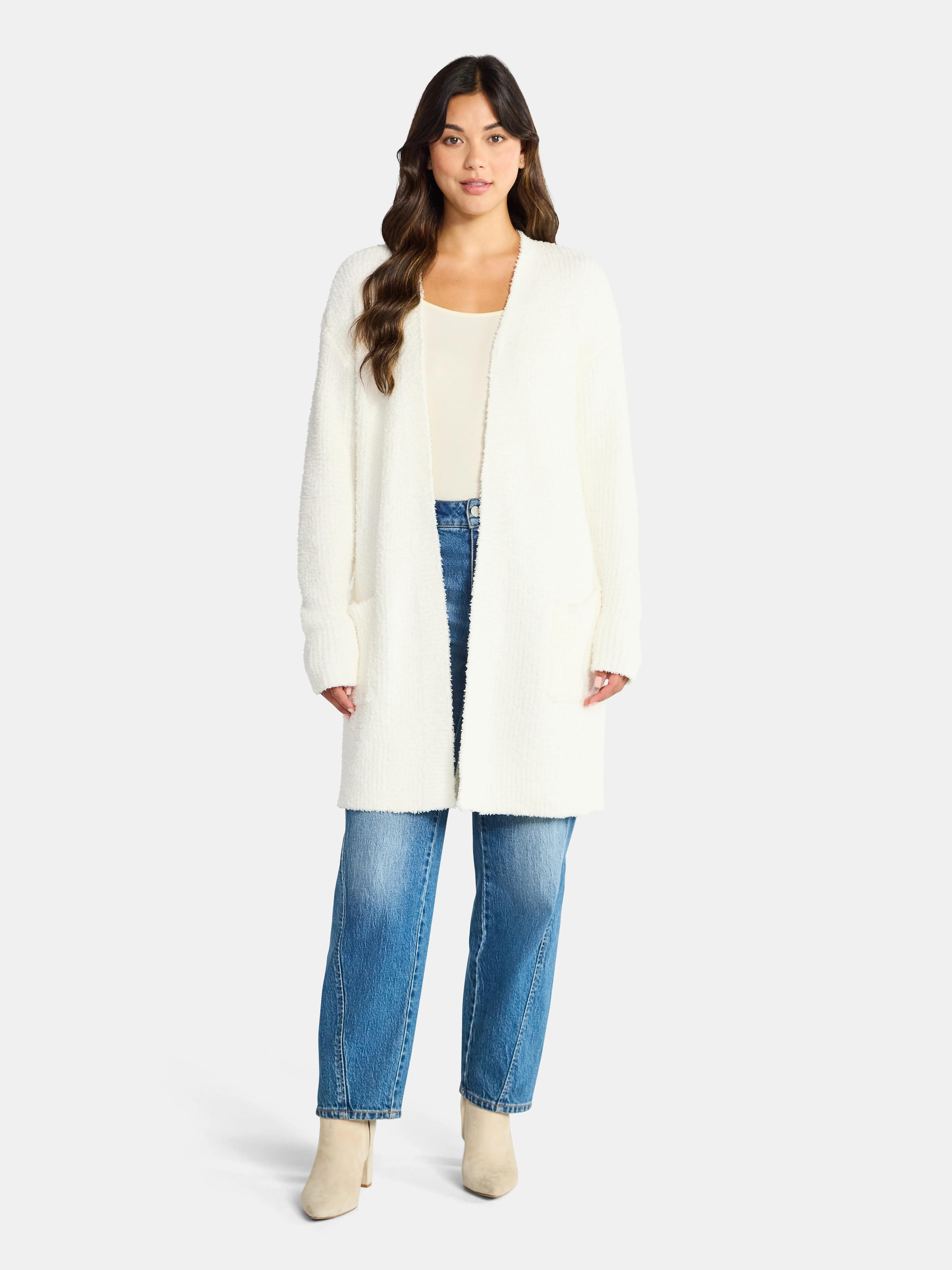 Time and Tru Women’s and Women’s Plus Super Soft Longline Cardigan Sweater, Lightweight, Size... | Walmart (US)