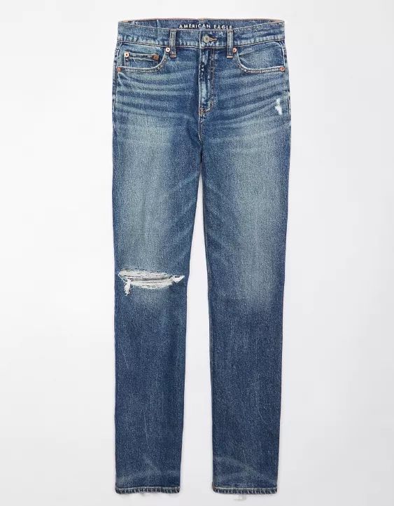 AE Stretch Super High-Waisted Ripped Straight Jean | American Eagle Outfitters (US & CA)