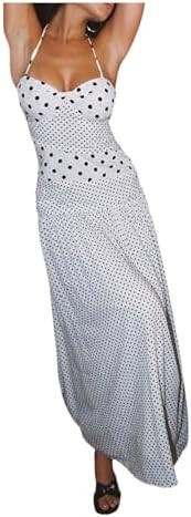 MakeMeChic Women's Polka Dots Halter Dress Tie Backless Summer Maxi Dresses | Amazon (US)