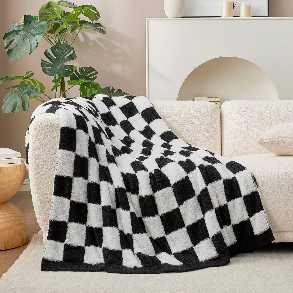 Snuggle Sac Faux Fur Checkered Throw Blanket, Fluffy Feather Yarn Blend Bedding Blankets for Couc... | Target