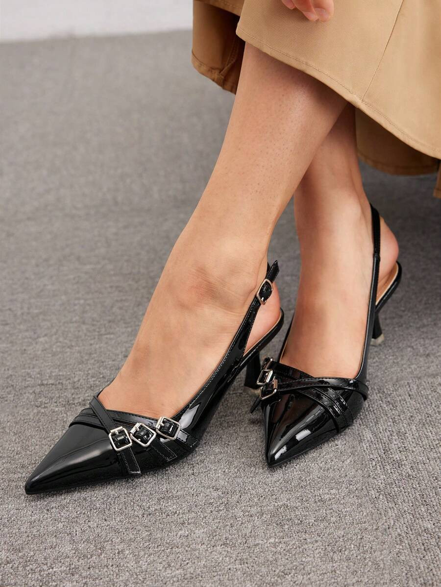 CUCCOO BIZCHIC Women's Fashion Solid Color Buckle Design High Heel Shoes Elegant Basics Business ... | SHEIN