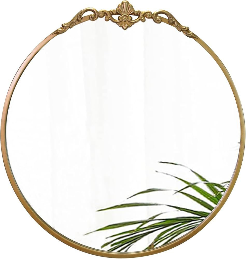 Round Gold Mirror 24.5" Golden Antique Mirror Large Circle Vintage Mirrors for Wall Decor, Metal ... | Amazon (US)
