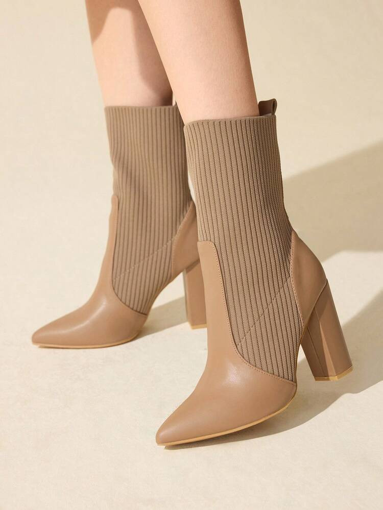 Women’s  Fashion  Brown  Fabric  Boots  | SHEIN