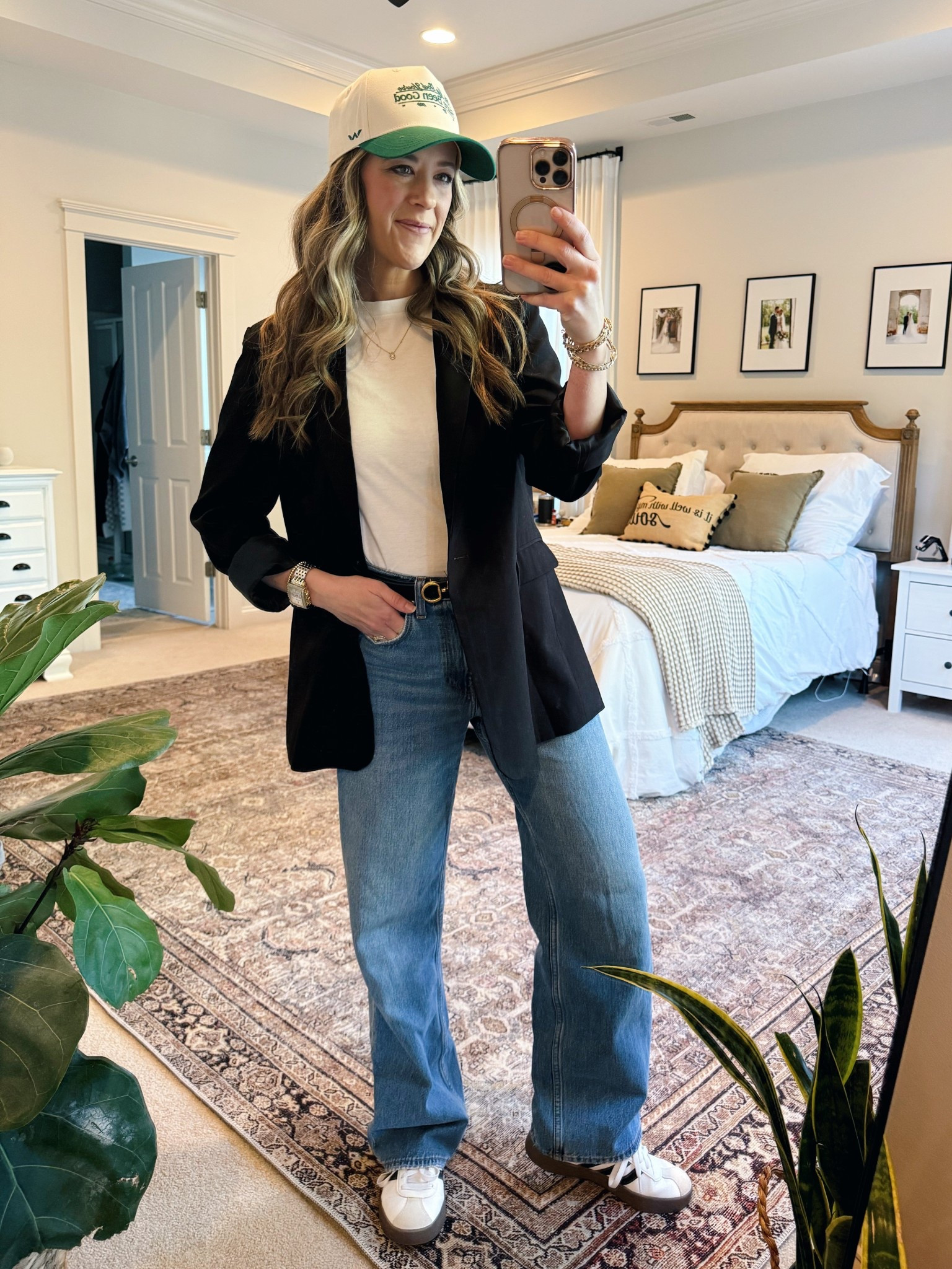 This hat saves me weekly when I fail to wash my hair. And somehow you add a blazer and it looks like I got far more sleep than I did. 

Hat is sold from Elevation Church but I linked similar

Blazer: S
White Crewneck Tee: XS
Jeans: 25r
Adidas: TTS 

Elevated casual, baseball hat, idea, spring, casual outfit, spring, casual, workwear, mom style, mom, outfit, Abercrombie, loose fit jeans, Amazon blazer

#LTKWorkwear #LTKFindsUnder100 #LTKStyleTip