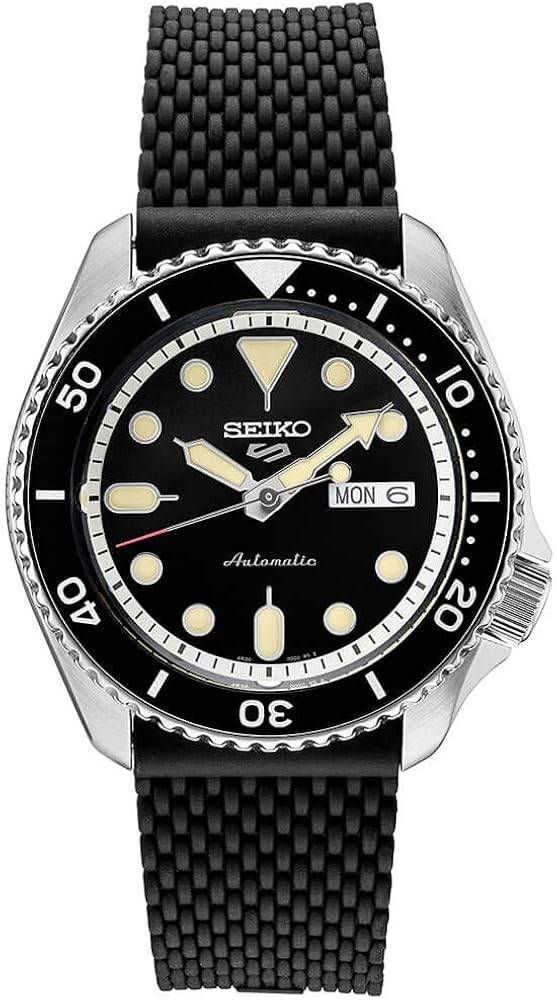 Seiko SRPD95 Men's Black Dial Watch with Black Bezel, Stainless Steel Case, and Black Silicone St... | Amazon (US)