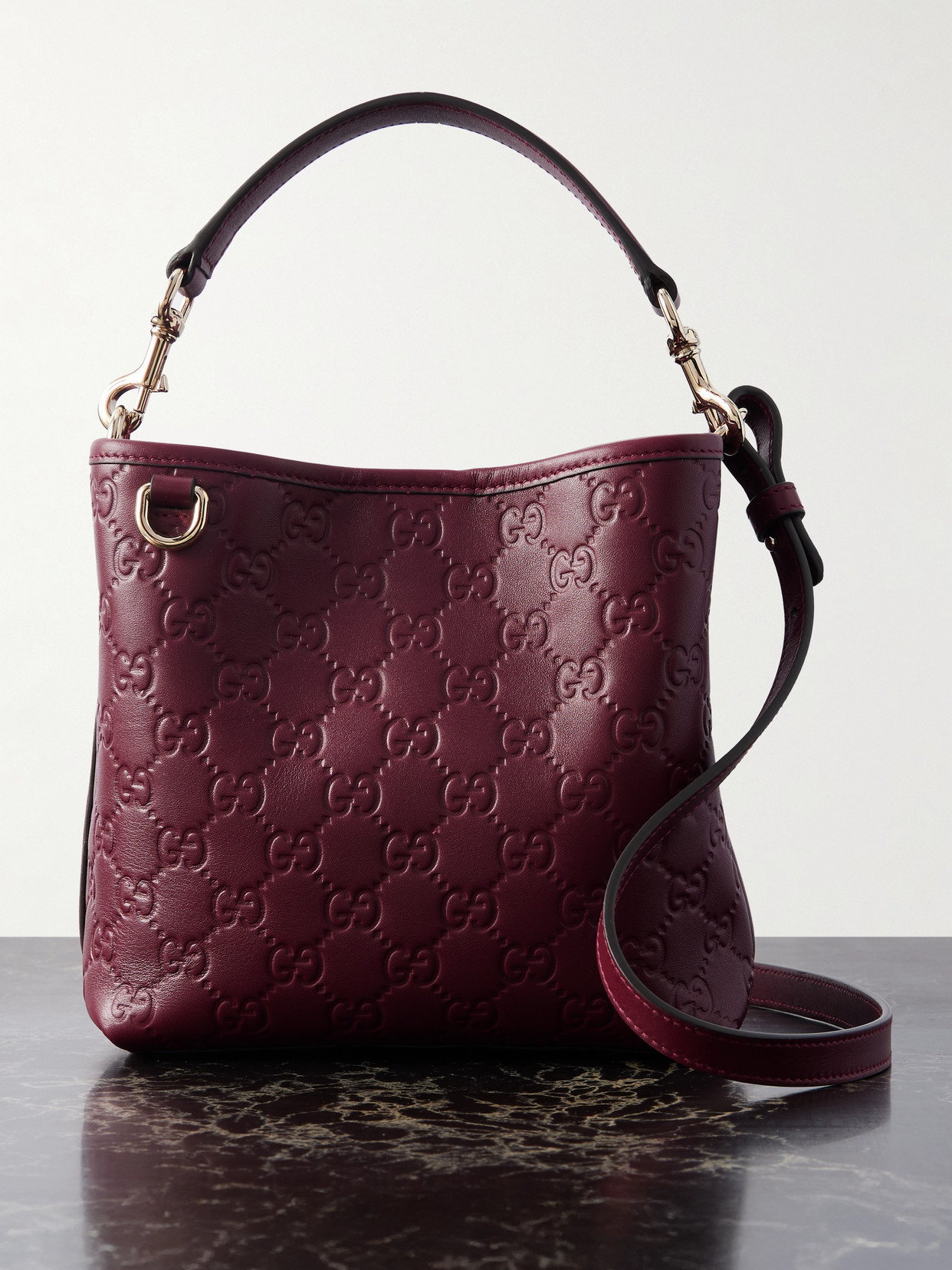 Gucci - Gg Emblem Debossed Leather Tote - Burgundy | NET-A-PORTER (US)
