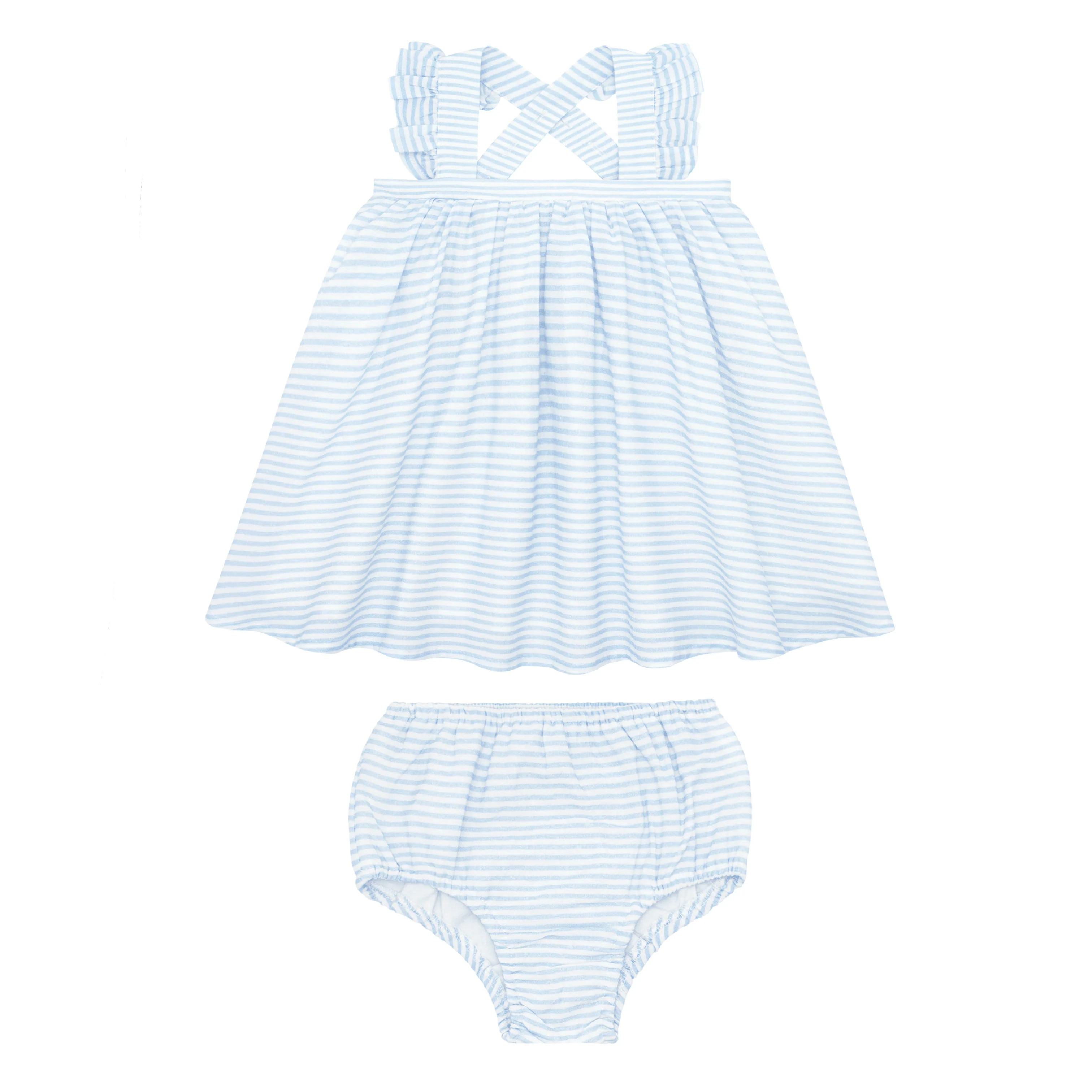 baby powder blue stripe flutter tank bloomer set | minnow