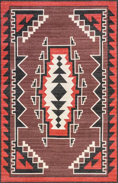 Red Katy Washable Bold Shapes 4' x 6' Area Rug | Rugs USA