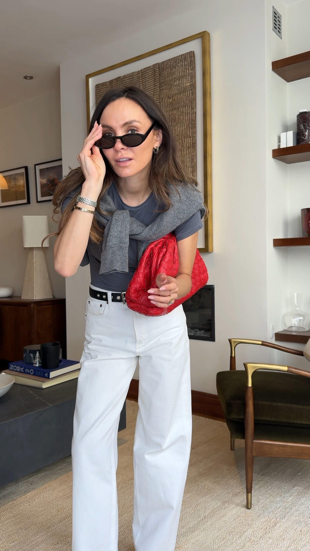 White jeans grey fitted tshirt Adanola agolde Chanel ballet flats red bag bottega bag white baggy jeans black ballet flats 

#LTKuk #LTKstyletip #LTKeurope