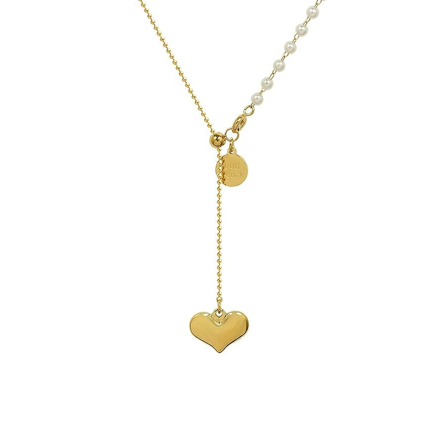 Hearts Pearl Necklace for Girls 18k Gold Heart Jewelry Heart Choker Necklace Gifts for Women fash... | Amazon (US)