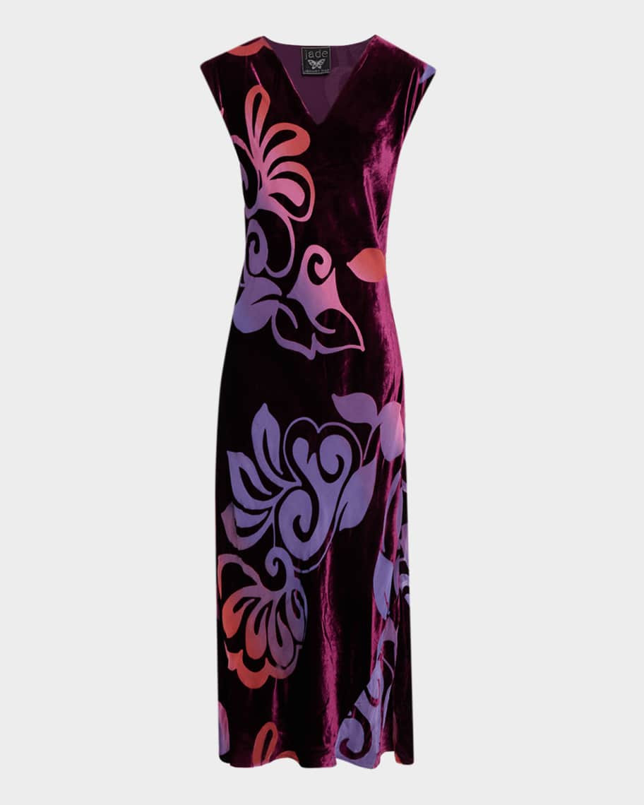 Johnny Was Toto Velvet Ombre Floral Midi Dress | Neiman Marcus