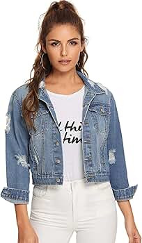 Floerns Women's Long Sleeve Basic Button Down Wash Denim Jean Jacket | Amazon (US)