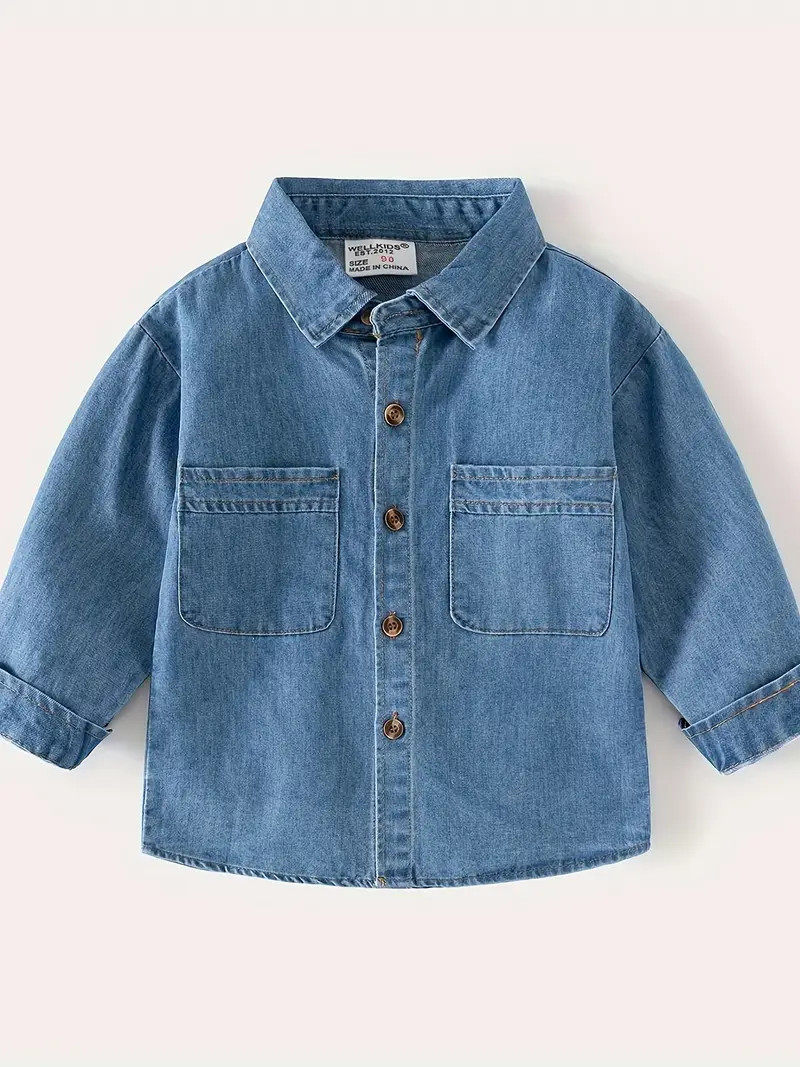 Boys Stylish Denim Shirt Jacket with Classic Lapel Collar - Long Sleeve, Button Down, Pockets - P... | Temu Affiliate Program