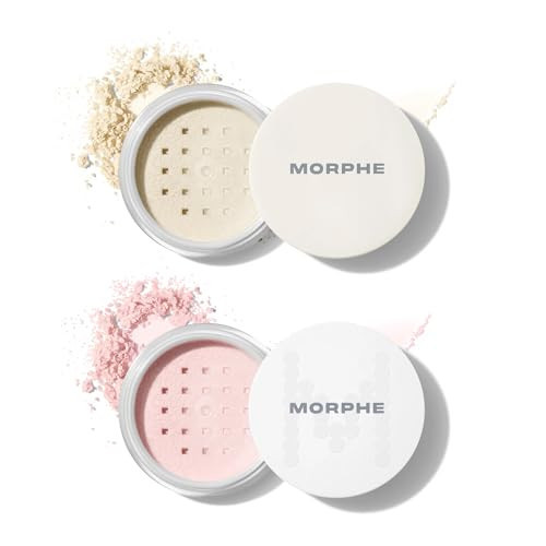 Morphe Totally Set Mini Brighten & Set Setting Powder Duo - Lightweight, Talc-Free Powder for Face Makeup Natural Finish - Minimizes Shine for Up to 24HR - Translucent (2 Count) | Amazon (US)