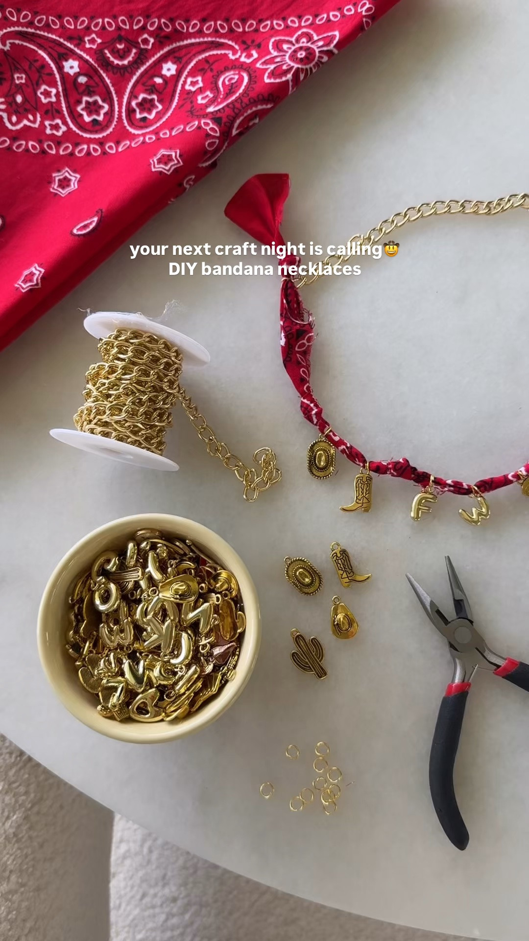 Your next craft night is calling📞🤠 DIY bandana necklaces!! These are SO easy and fun to make with your girls or kiddos👏🏻 Simply cut a bandana into strips, roll it up and tie knots, clamp on your favorite charms and add a chain & clasp to secure it on your neck🙆🏻‍♀️ Bing. Bang. Boom!!

Comment DIY and I’ll send the details to your DMs🤠 Everything I used is from Amazon🙌🏻

#LTKOver40 #LTKstorytime