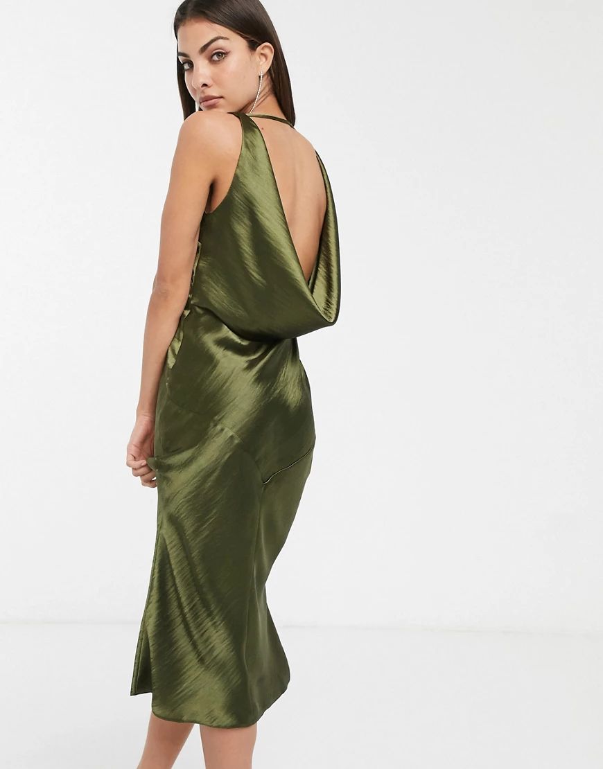 ASOS DESIGN paneled satin midi dress with cowl back-Green | ASOS (Global)