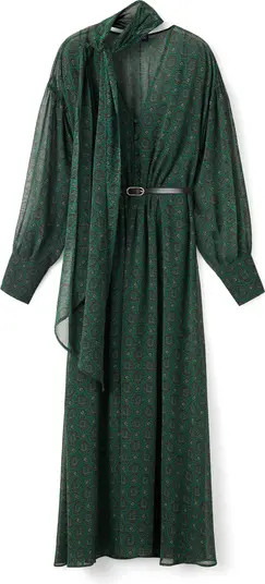 Medallion Print Long Sleeve Dress with Removable Scarf | Nordstrom