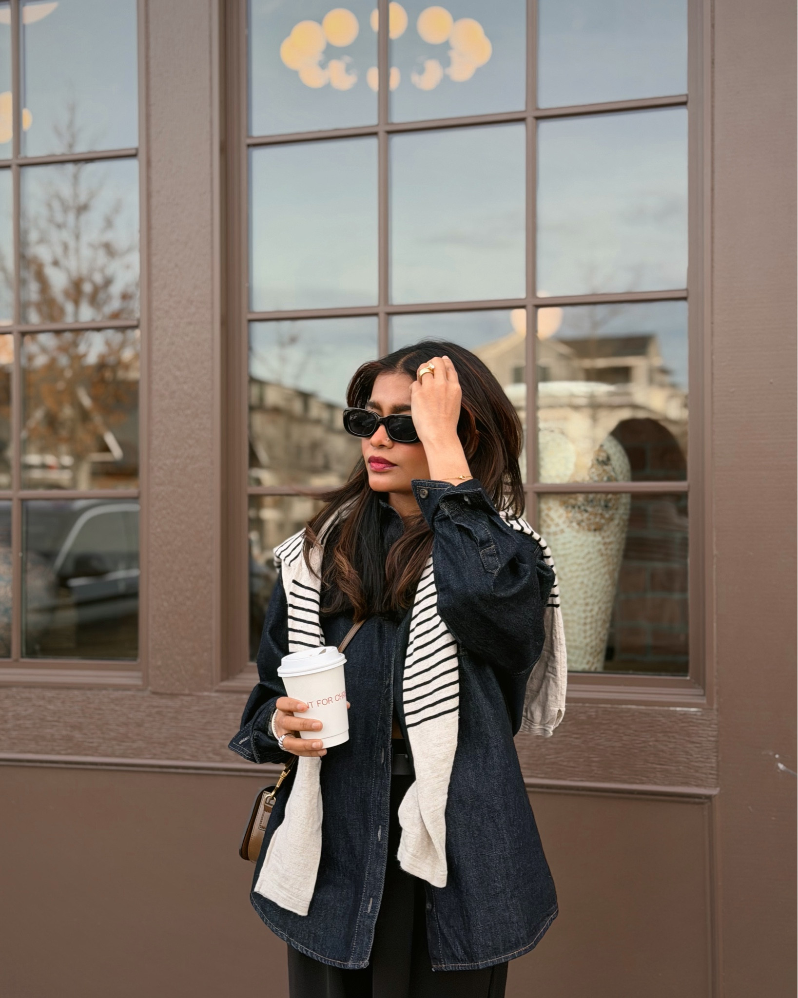 Petite + mom friendly outfit. Navy denim shirt is oversized. Wearing xs. 



#LTKPetite #LTKmomlife #LTKootd