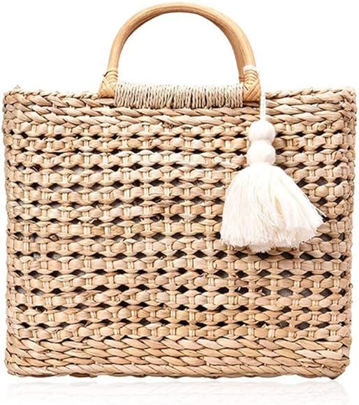 QTKJ Fashion Women Summer Straw Crossbody Bag with Cute Tassels Pendant, Hand-Woven Beach Shoulder B | Amazon (US)