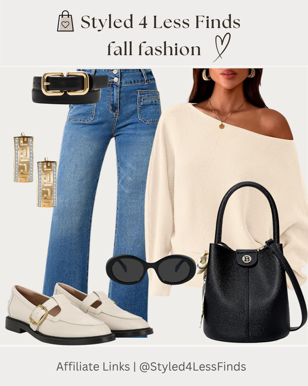 A few fall wardrobe staples that make getting dressed so easy! From the perfect straight-leg denim and chic loafers to a cozy off-the-shoulder knit, structured black bag and statement accessories—this is the kind of look that feels classic, polished and effortlessly elevated.

✨ Style Tip: Keep your base neutral and let your accessories do the work. A statement belt, oversized sunnies and gold jewelry instantly make a simple jeans-and-sweater outfit feel more luxe. 

 #LTKcanada #LTKfall #LTKover50style