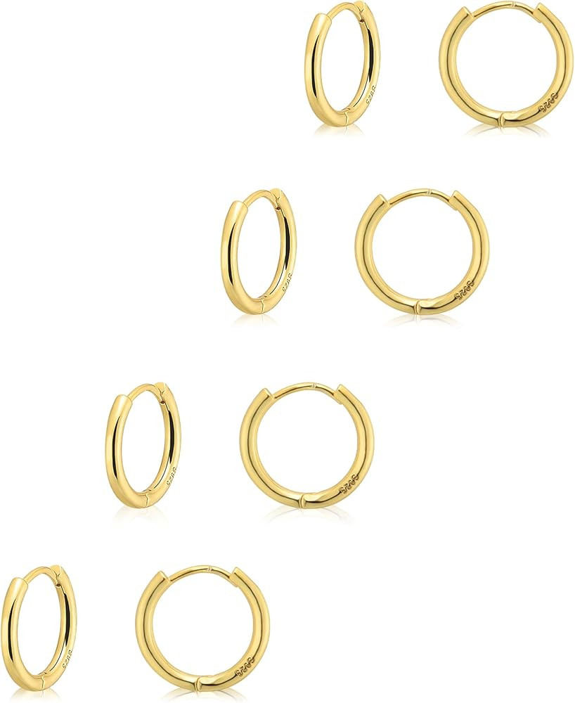 Small Gold Huggie Hoop Earrings Set for Women 14K Real Gold Plated Hypoallergenic Lightweight Ear... | Amazon (US)