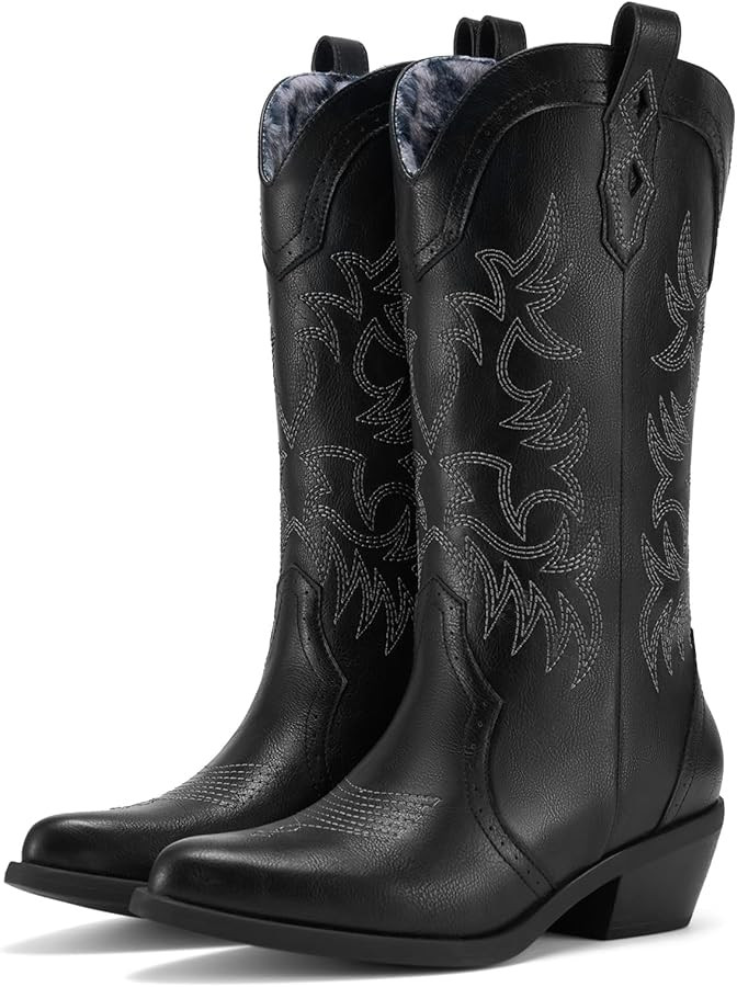 Rollda Women's Cowboy Boots Snip Toe Cowgirl Boots Embroidered Mid-Calf Western Boots Ladies Dist... | Amazon (US)
