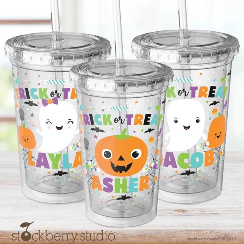 Kids Halloween Cup With Straw Personalized Pumpkin Halloween Party Favor Ghost Kids Halloween Acr... | Etsy (US)