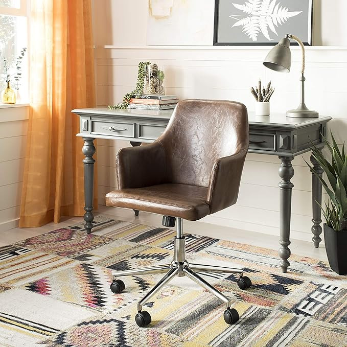 Safavieh Home Cadence Brown Faux Leather and Chrome Swivel Office Chair | Amazon (US)