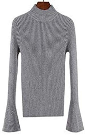 Women's Long Bell Sleeve Crop Sweater Top Knitted Turtleneck Pullover Jumper T-Shirt Blouse | Amazon (US)