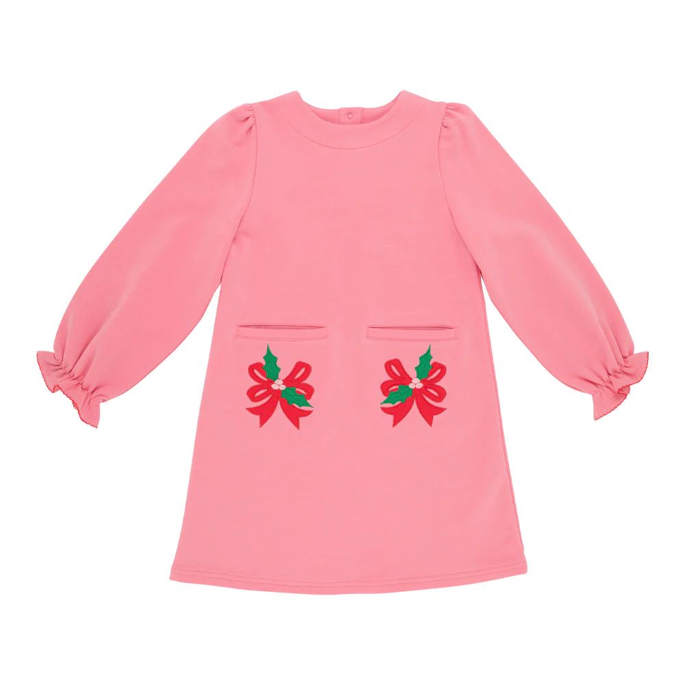 Eliza's Applique Dress - Hamptons Hot Pink with Richmond Red & Kiawah Kelly Green Bow Appliques | The Beaufort Bonnet Company