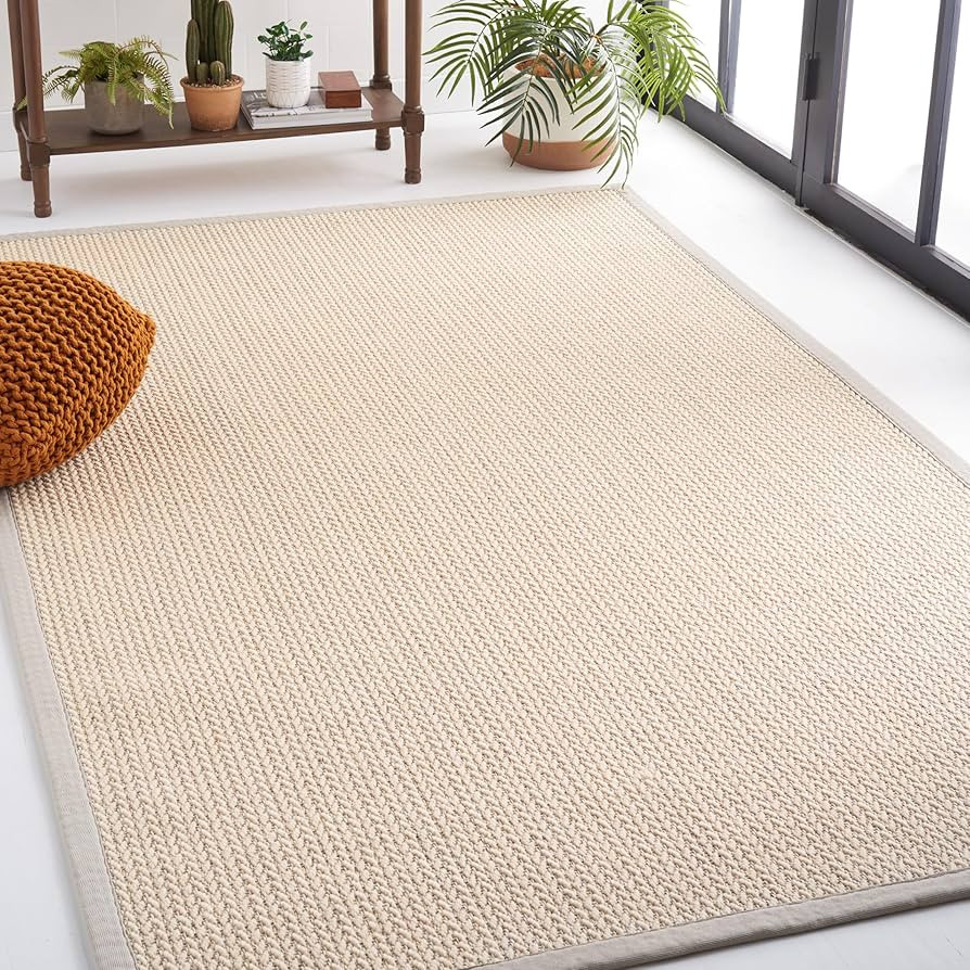 SAFAVIEH Area Rug 3x5 - Natural Fiber Collection - Light Grey, Sisal & Wool, Woven Design with Bo... | Amazon (US)