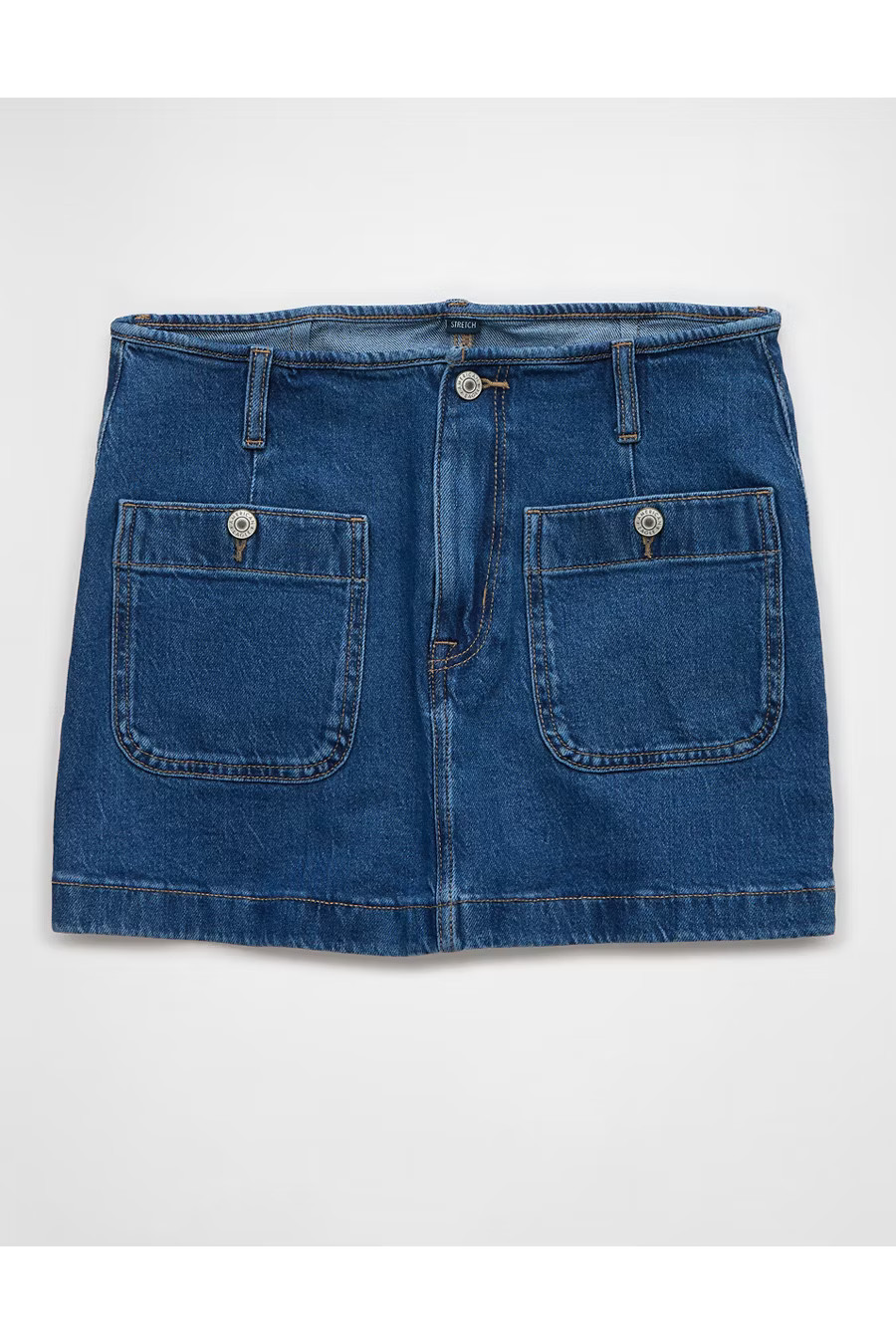 AE Stretch Low-Rise A-Line Denim Mini Skirt Women's Dark Clouds 12 Long | American Eagle Outfitters (US & CA)