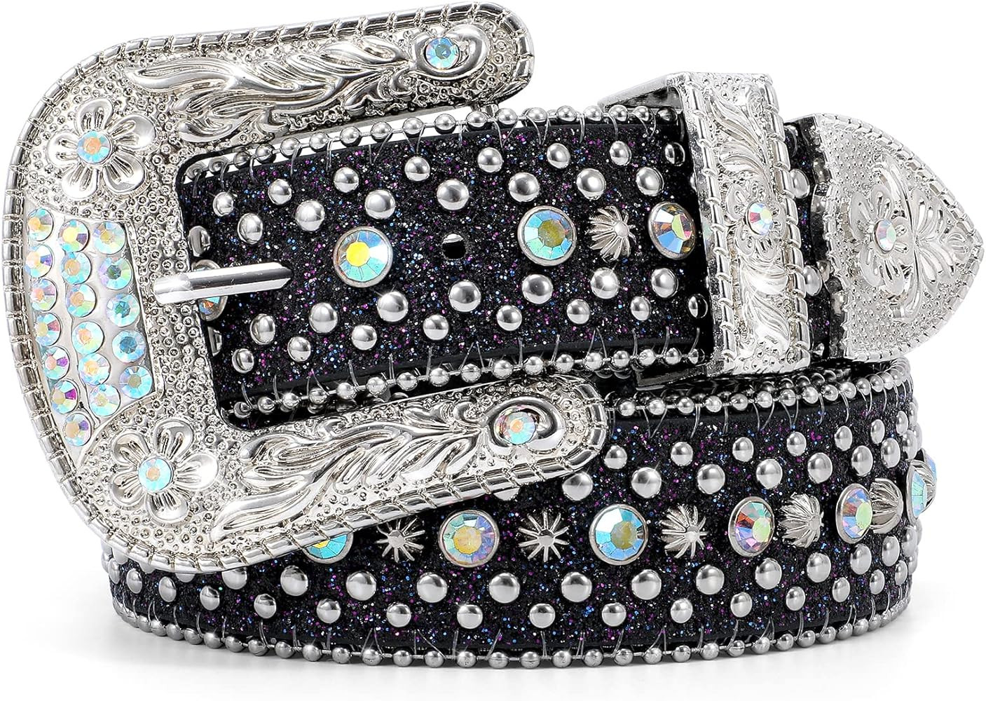 WERFORU Men Women Rhinestone Studded Western Leather Belt Western Cowboy Cowgirl Unisex Waist Bel... | Amazon (US)