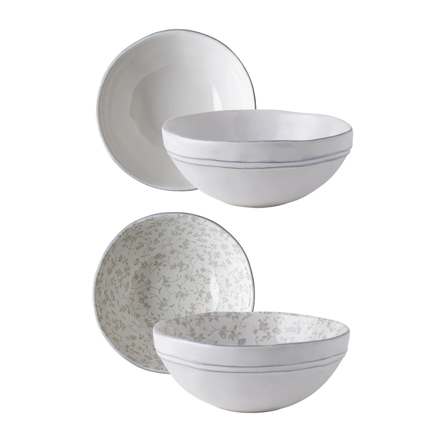 Laura Ashley Artisan Collectables Giftset 4 Bowls 5.12" 2 Print / 2 Plain | Wayfair | Wayfair North America