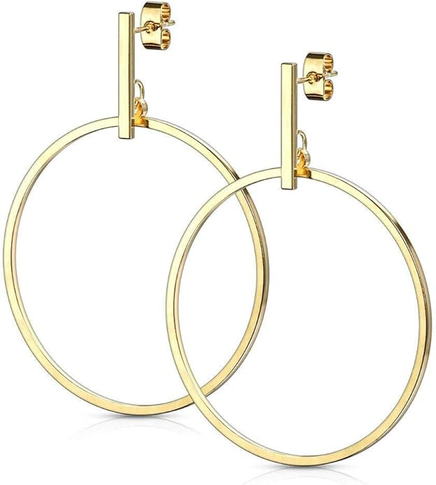 Amazon.com: Pair of Stainless Steel Earrings with Bar and Round Hoop Dangle Design 20g : Clothing... | Amazon (US)