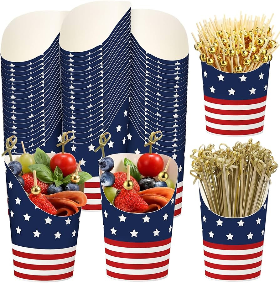 Potchen 250 Pcs Patriotic Charcuterie Cups with Sticks 14 oz Disposable 4th of July Red Blue Whit... | Amazon (US)