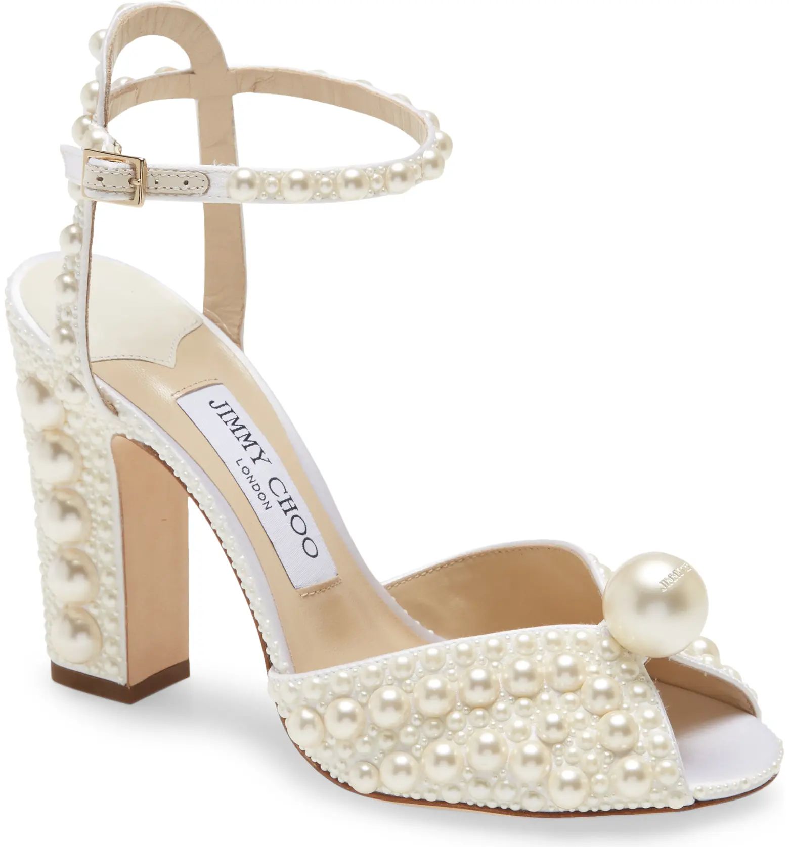 Jimmy Choo Sacaria Imitation Pearl Embellished Ankle Strap Sandal | Nordstrom | Nordstrom
