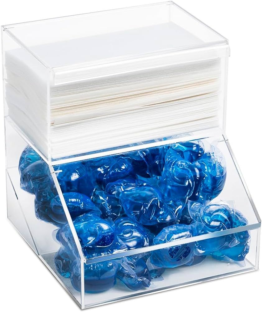 Inevibe Acrylic Laundry Pod Holder & Dryer Sheet Dispenser - 2 Storage Compartments for Pods, Dry... | Amazon (US)