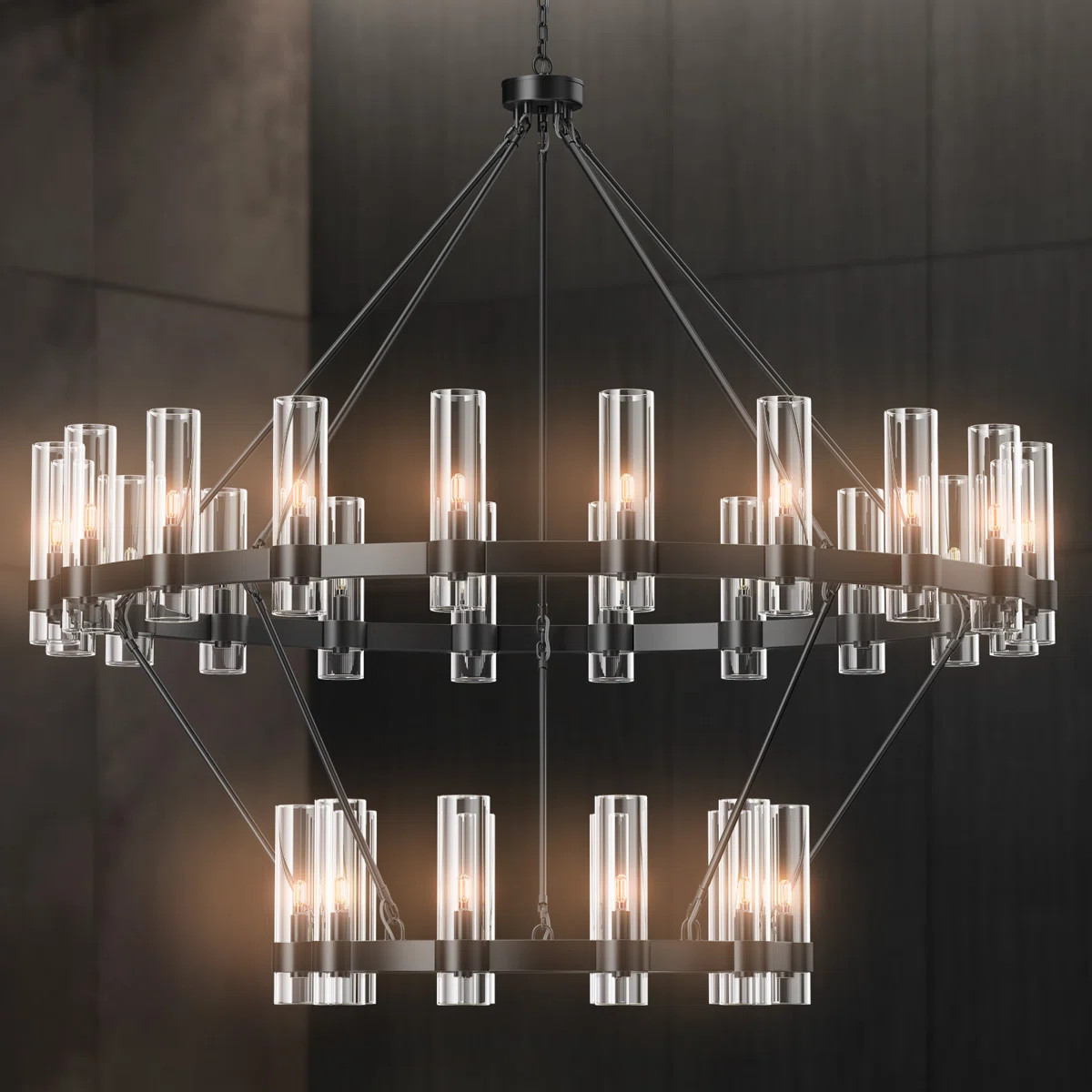 This 30 - Light classic and elegant finishes wagon wheel chandelier ( with clear glass shade ) is... | Wayfair North America