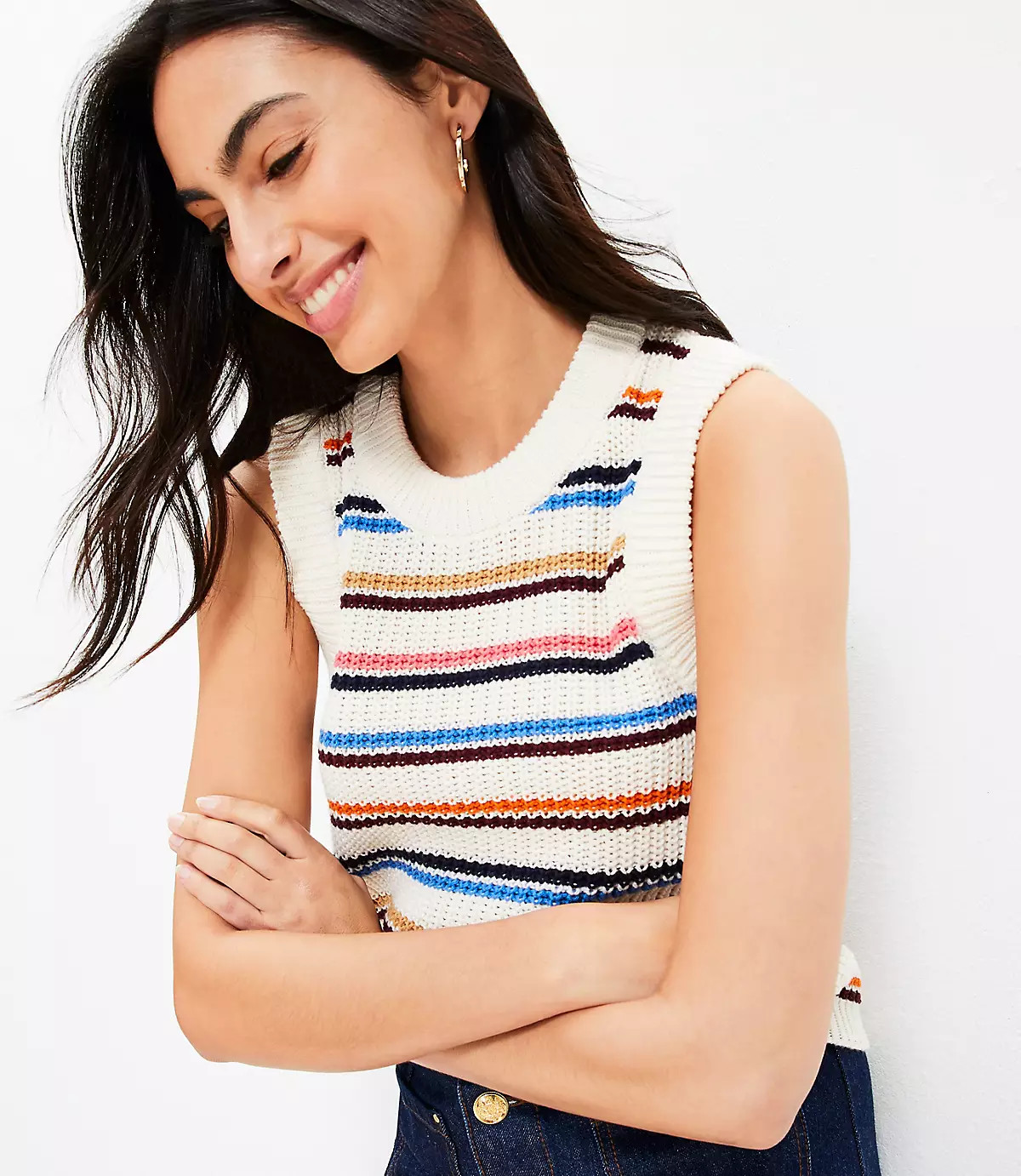 Petite Striped Stitchy Sweater Vest | LOFT